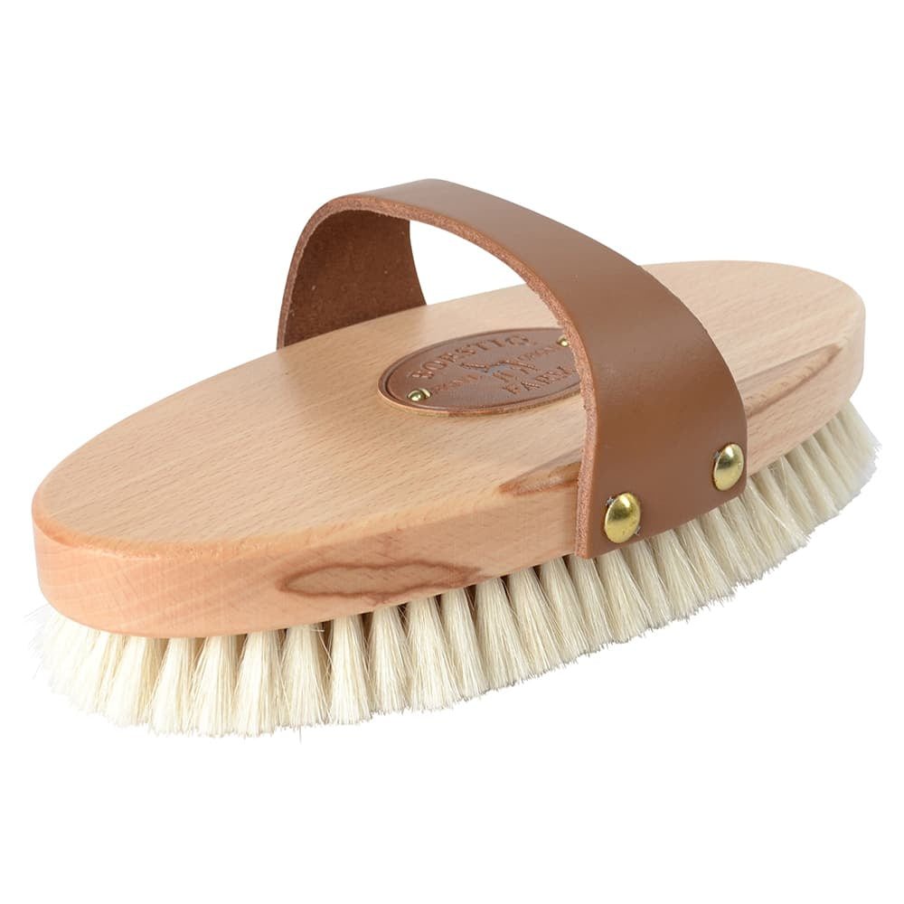 Borstiq Brosse de finition en poils de chèvre avec poignée en cuir, dernière étape du pansage, finition soignée