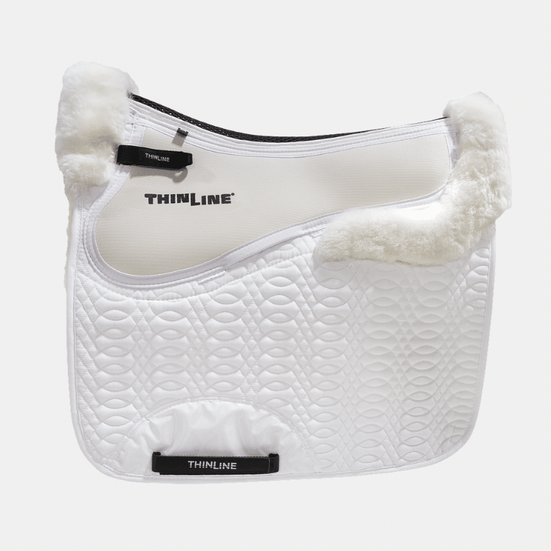 ThinLine Tapis de dressage Euro Roll en laine avec bourrelets en peau de mouton, dégage le garrot, absorbe 95% des chocs, compatible avec des cales, réduit les mouvements du cavalier
