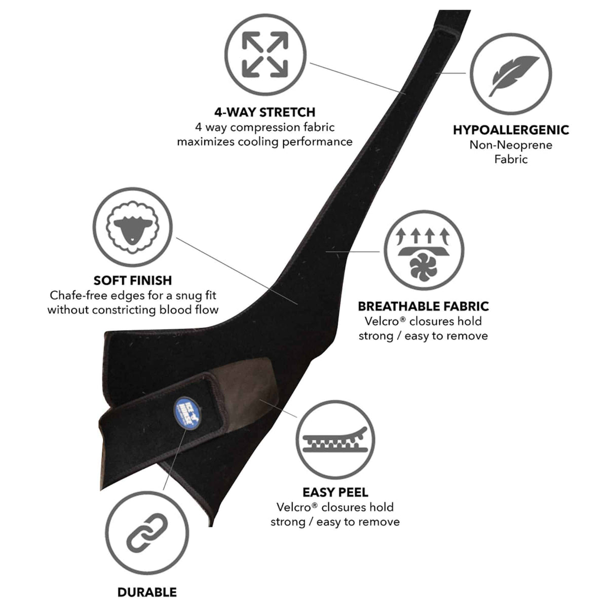 Ice Horse Stifle Wraps, 4 inserts froids inclus, refroidissement ciblé du grasset difficile d'accès