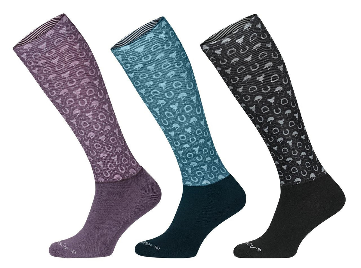 Chaussettes d’équitation Fair Play AMARA – Noir / Vert d’eau / Brun baie