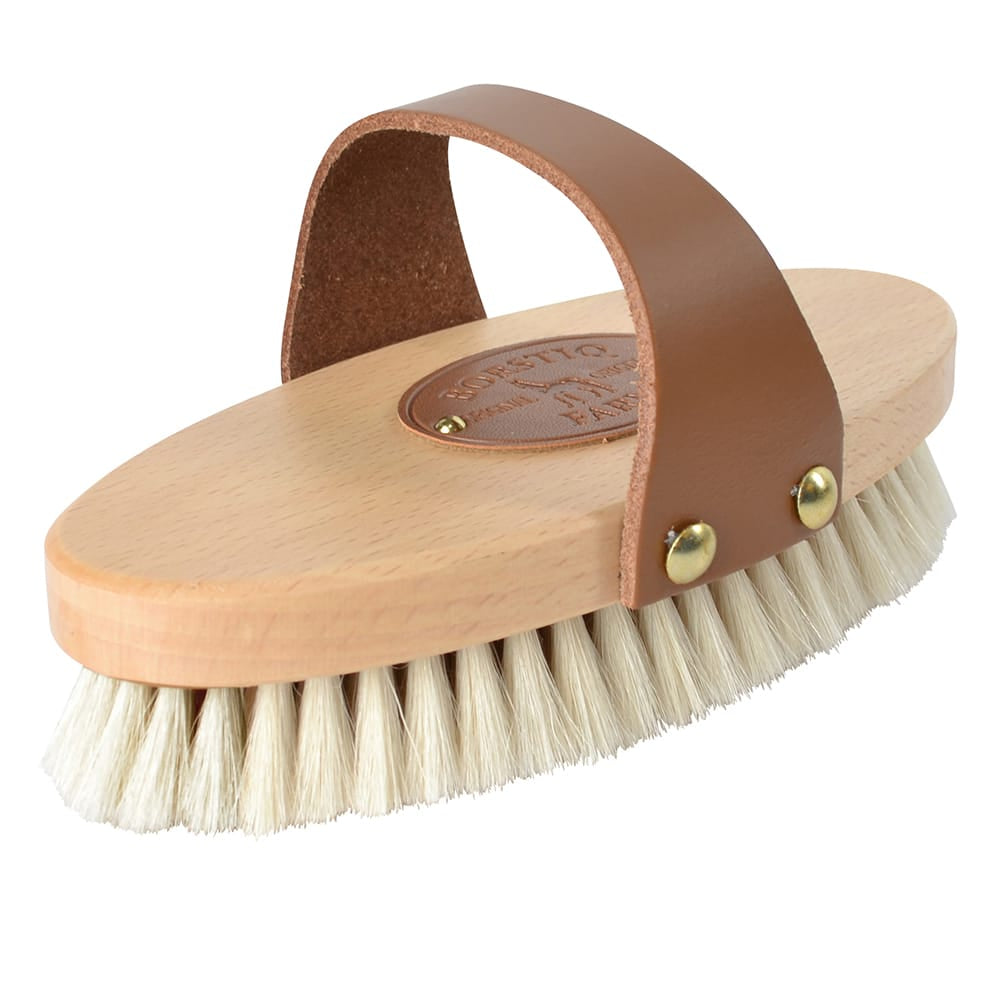Borstiq Brosse de finition en poils de chèvre avec poignée en cuir, dernière étape du pansage, finition soignée