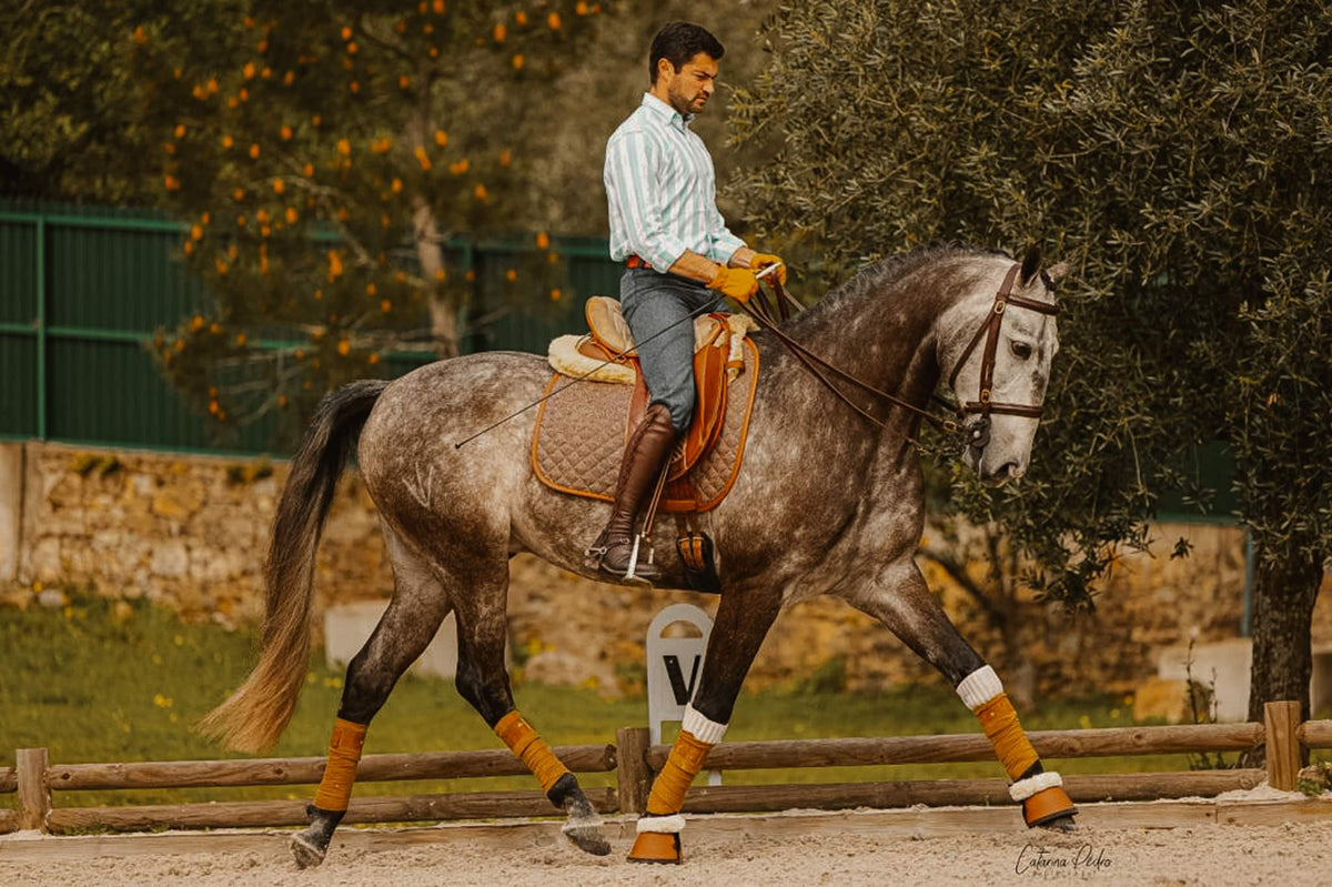 16C Tapis de dressage Heritage Tweed-look, respirant, évacue l'humidité, bordure en cuir végan