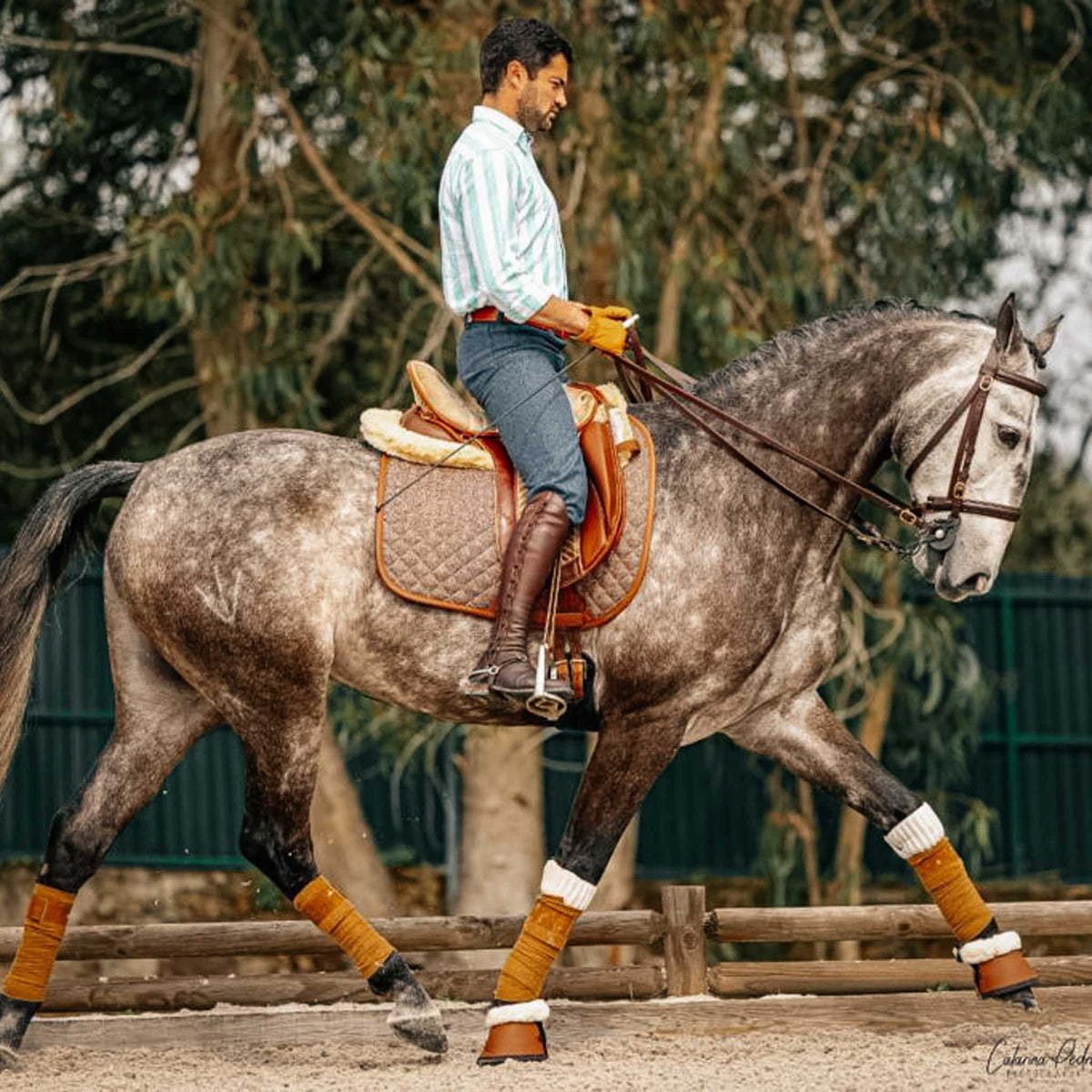 16C Tapis de dressage Heritage Tweed-look, respirant, évacue l'humidité, bordure en cuir végan