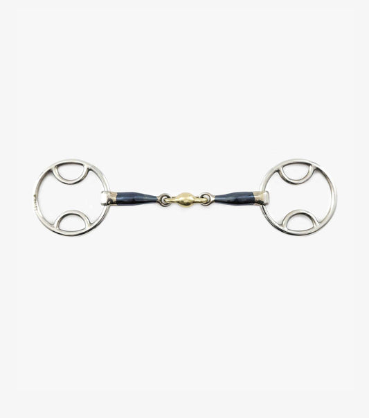 Mors Bevel Sweet Iron bleu avec olive centrale en alliage de laiton