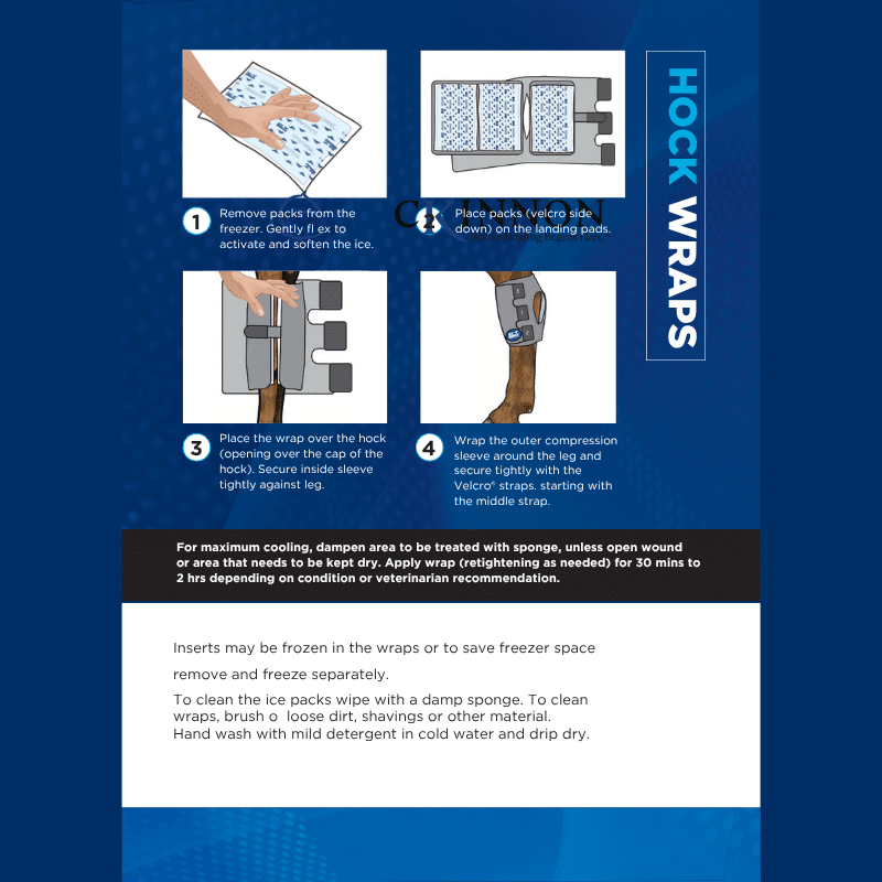 Ice Horse Hock Wrap, 6 inserts froids inclus, enveloppes de cryothérapie pour le jarret