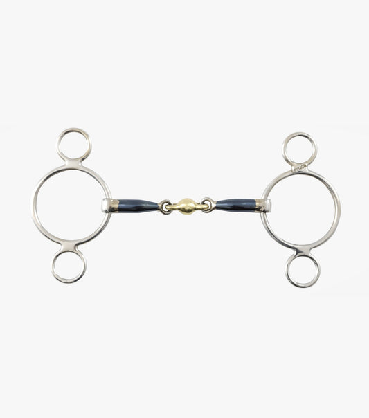Mors releveur 2 anneaux Sweet Iron bleu avec olive centrale en alliage de laiton