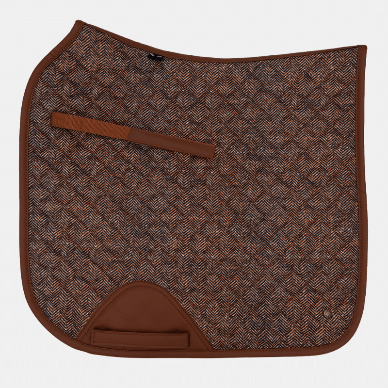 16C Tapis de dressage Heritage Tweed-look, respirant, évacue l'humidité, bordure en cuir végan