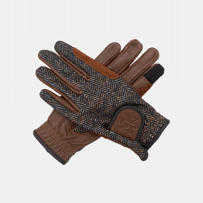 16C Gants d'équitation Heritage Tweed-look, paume en cuir, extensibles